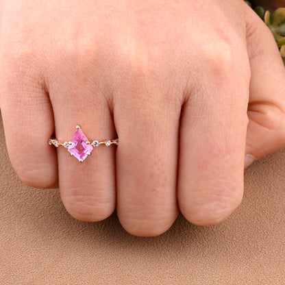 Vintage Kite Cut Pink Sapphire Engagement Ring 14k Rose Gold Ring Unique Wedding Bridal Promise Ring Gemstone Ring Women Anniversary Gift