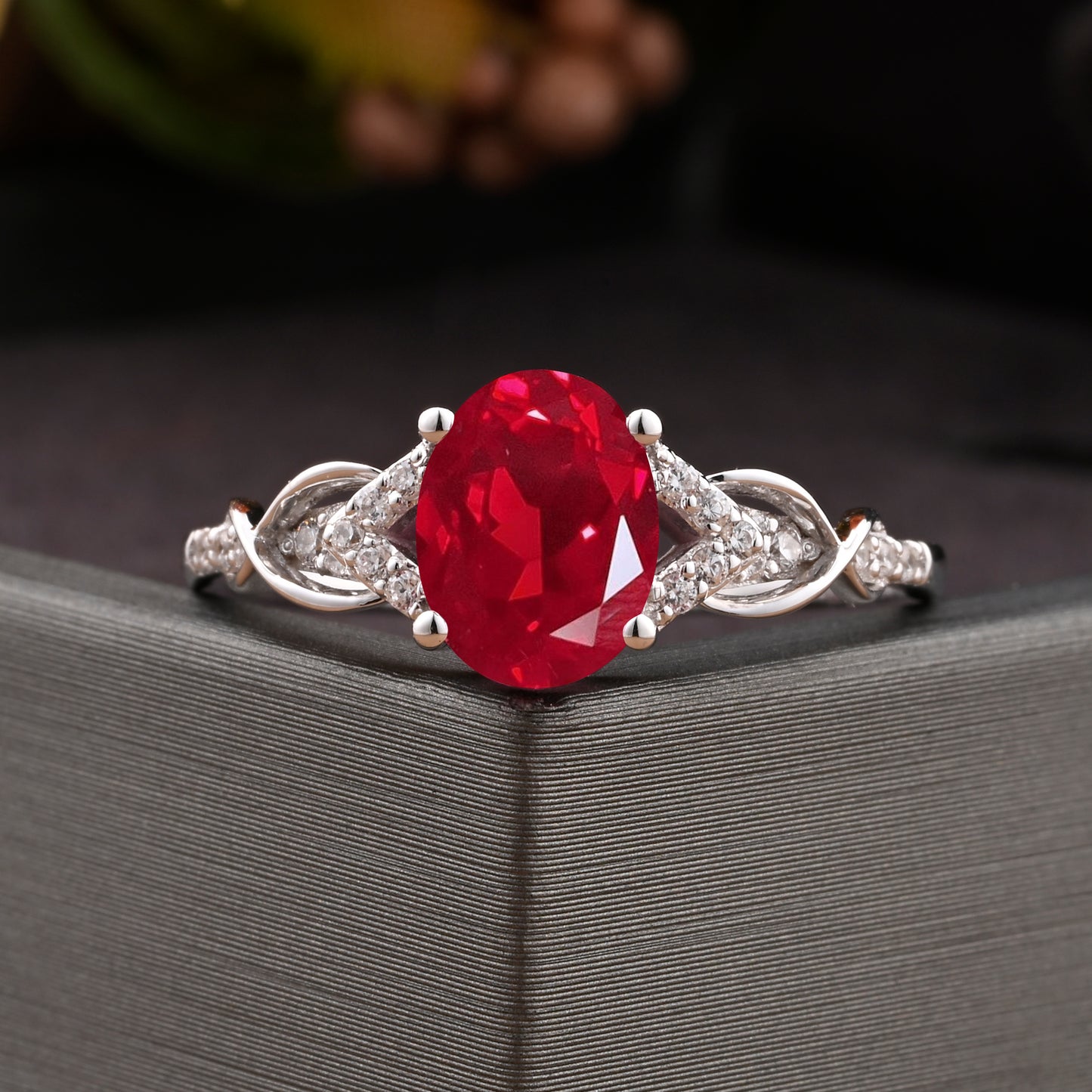 Oval Ruby Engagement Ring Vintage Sterling Silver Ring Women Moissanite Twisted Hollow Wedding Ring Bridal Promise Ring