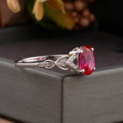 Oval Ruby Engagement Ring Vintage Sterling Silver Ring Women Moissanite Twisted Hollow Wedding Ring Bridal Promise Ring
