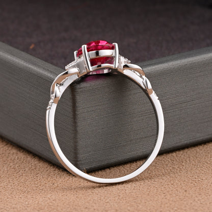 Oval Ruby Engagement Ring Vintage Sterling Silver Ring Women Moissanite Twisted Hollow Wedding Ring Bridal Promise Ring