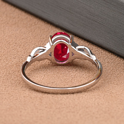 Oval Ruby Engagement Ring Vintage Sterling Silver Ring Women Moissanite Twisted Hollow Wedding Ring Bridal Promise Ring