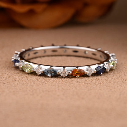 Unique Marquise wedding band Rose gold colorful wedding band women full eternity matching stacking ring Anniversary gift for her