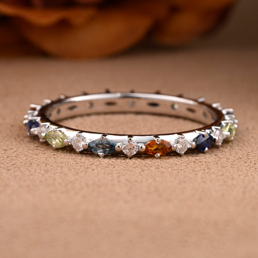 Unique Marquise wedding band Rose gold colorful wedding band women full eternity matching stacking ring Anniversary gift for her