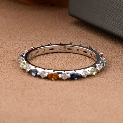 Unique Marquise wedding band Rose gold colorful wedding band women full eternity matching stacking ring Anniversary gift for her
