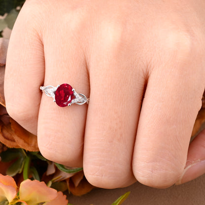 Oval Ruby Engagement Ring Vintage Sterling Silver Ring Women Moissanite Twisted Hollow Wedding Ring Bridal Promise Ring