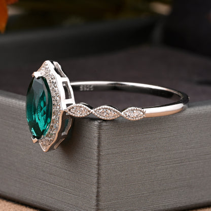 Marquise Emerald Engagement Ring Art Deco Emerald Wedding Ring Gemstone Bridal Ring 14k Gold Ring Unique Promise Anniversary Gift