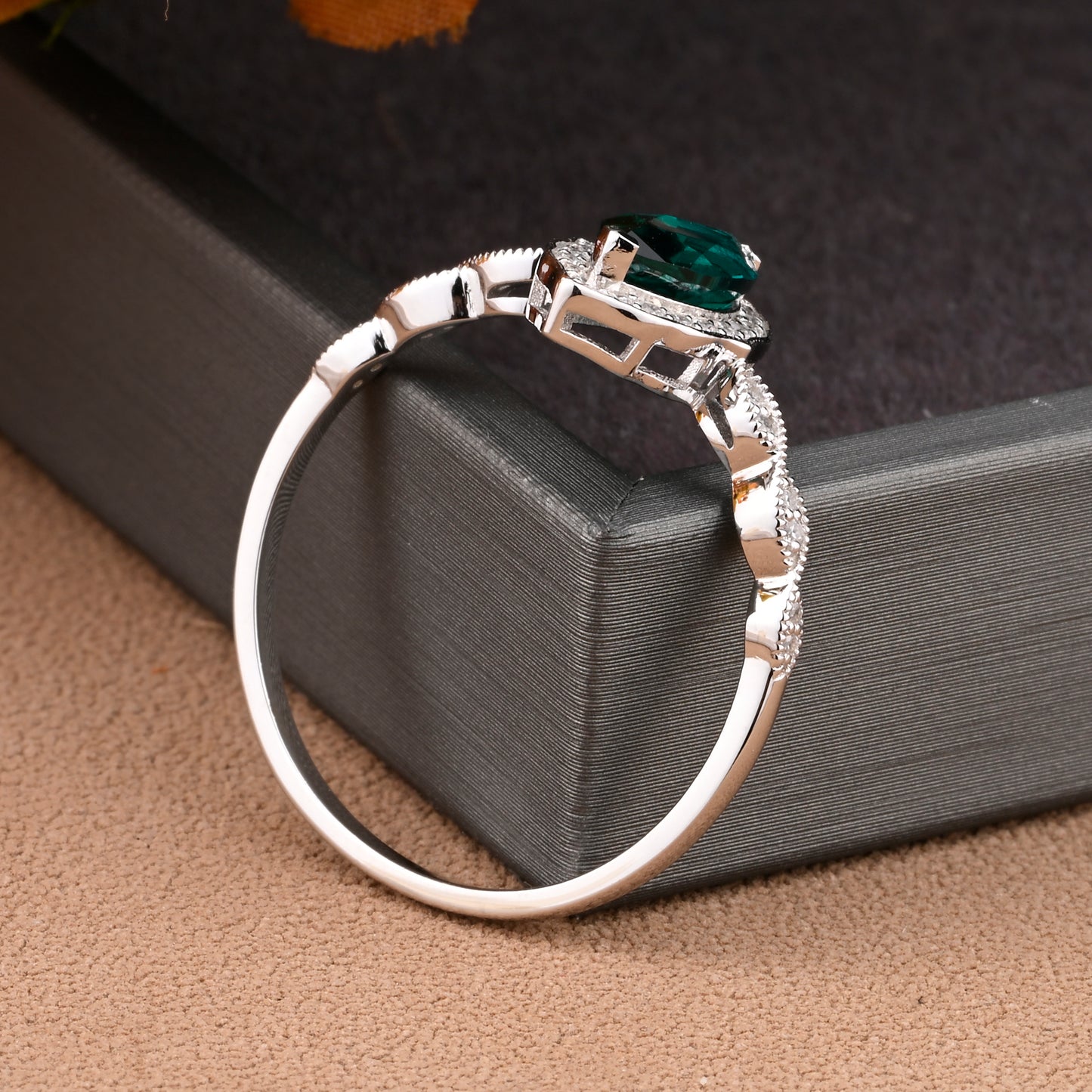 Marquise Emerald Engagement Ring Art Deco Emerald Wedding Ring Gemstone Bridal Ring 14k Gold Ring Unique Promise Anniversary Gift