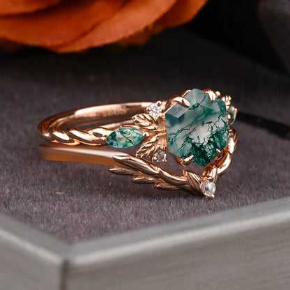 Bague de fiançailles vintage en forme de poire avec aigue-marine, ensemble de bagues de mariage uniques, cadeau d'anniversaire