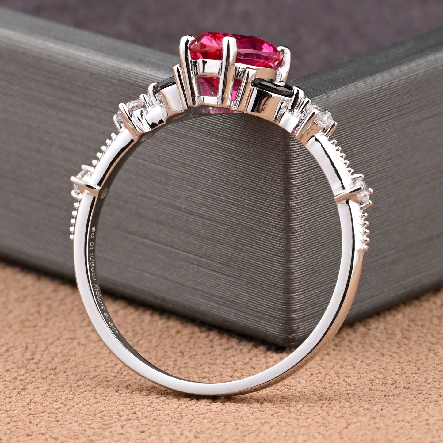Vintage Pear Ruby Engagement Ring Unique Black Onyx Sidestones Pear Shape Gemstone Promise Ring Ver.2