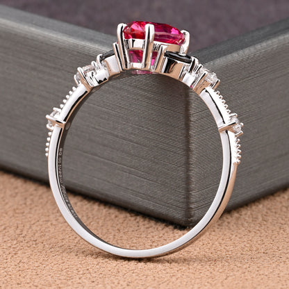 Vintage Pear Ruby Engagement Ring Unique Black Onyx Sidestones Pear Shape Gemstone Promise Ring Ver.2
