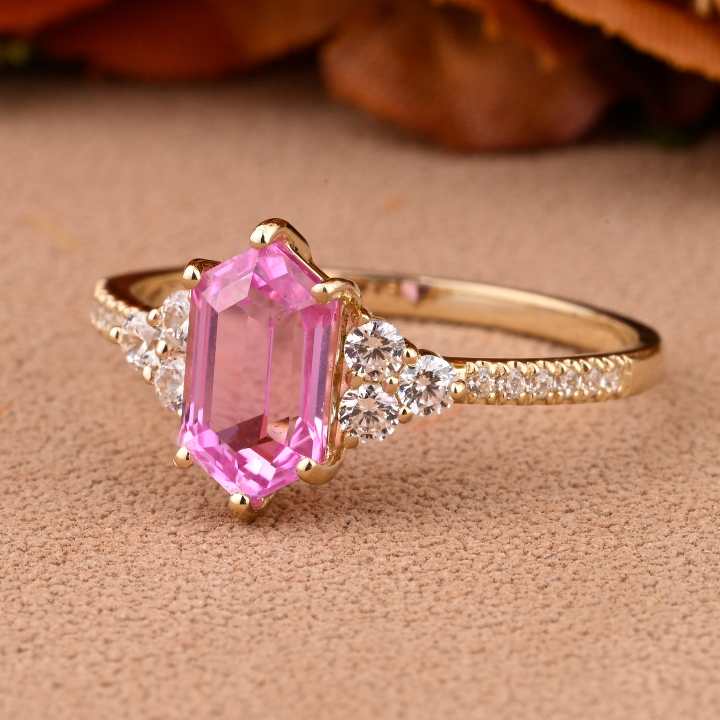 Vintage Unique Pink Sapphire Engagement Ring Solid 14K Gold Pink Sapphire Ring July Birthstone Ring Delicate Pink Sapphire Gemstone Ring Handmade Bridal Jewelry