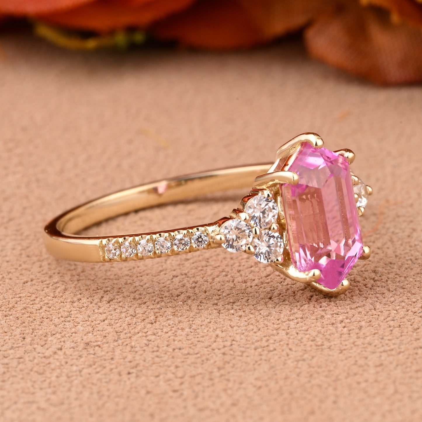 Vintage Unique Pink Sapphire Engagement Ring Solid 14K Gold Pink Sapphire Ring July Birthstone Ring Delicate Pink Sapphire Gemstone Ring Handmade Bridal Jewelry