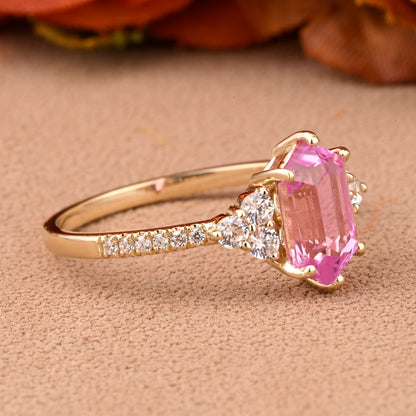 Vintage Unique Pink Sapphire Engagement Ring Solid 14K Gold Pink Sapphire Ring July Birthstone Ring Delicate Pink Sapphire Gemstone Ring Handmade Bridal Jewelry