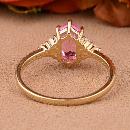 Vintage Unique Pink Sapphire Engagement Ring Solid 14K Gold Pink Sapphire Ring July Birthstone Ring Delicate Pink Sapphire Gemstone Ring Handmade Bridal Jewelry