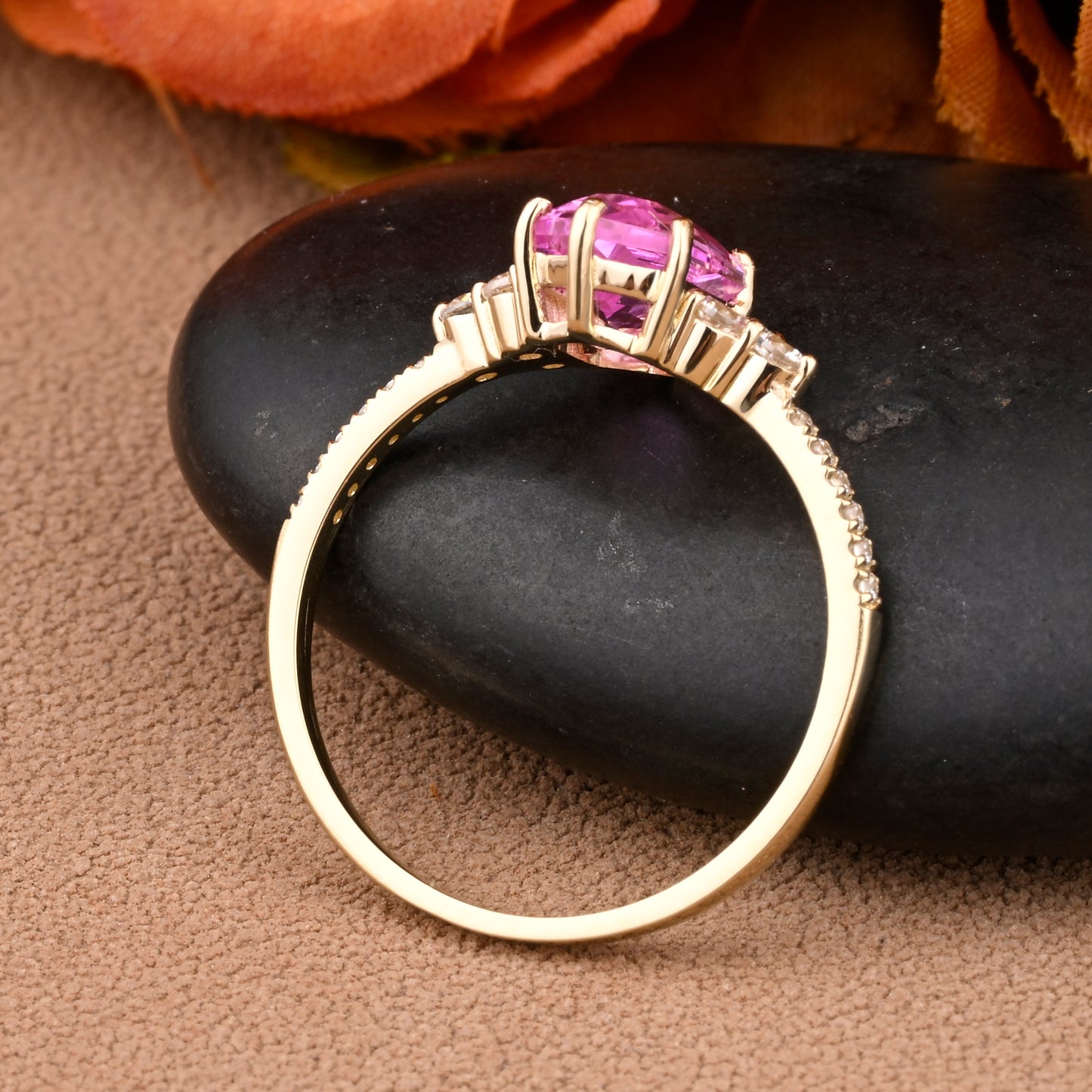 Vintage Unique Pink Sapphire Engagement Ring Solid 14K Gold Pink Sapphire Ring July Birthstone Ring Delicate Pink Sapphire Gemstone Ring Handmade Bridal Jewelry