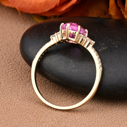 Vintage Unique Pink Sapphire Engagement Ring Solid 14K Gold Pink Sapphire Ring July Birthstone Ring Delicate Pink Sapphire Gemstone Ring Handmade Bridal Jewelry