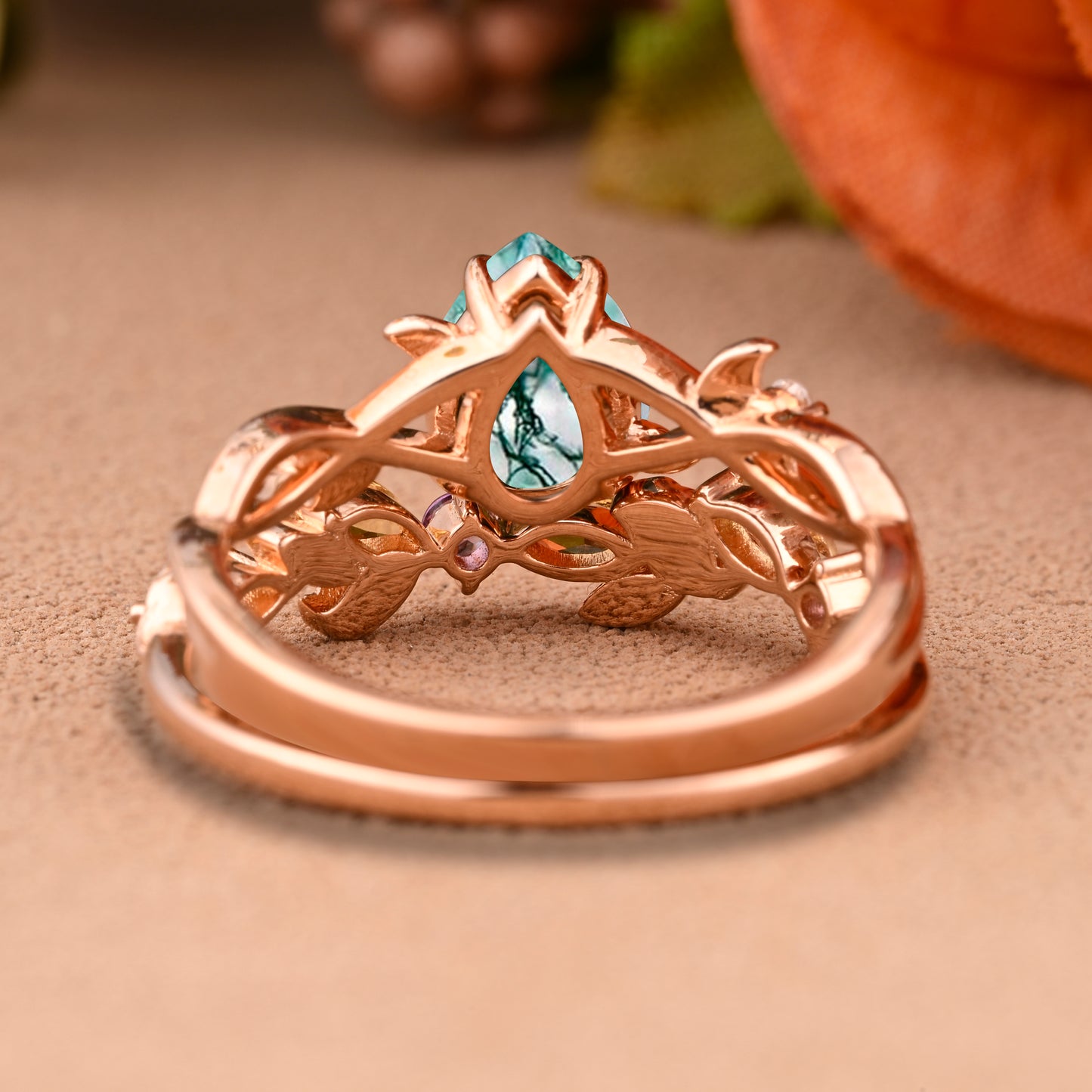 Bague de fiançailles vintage en forme de poire avec aigue-marine, ensemble de bagues de mariage uniques, cadeau d'anniversaire