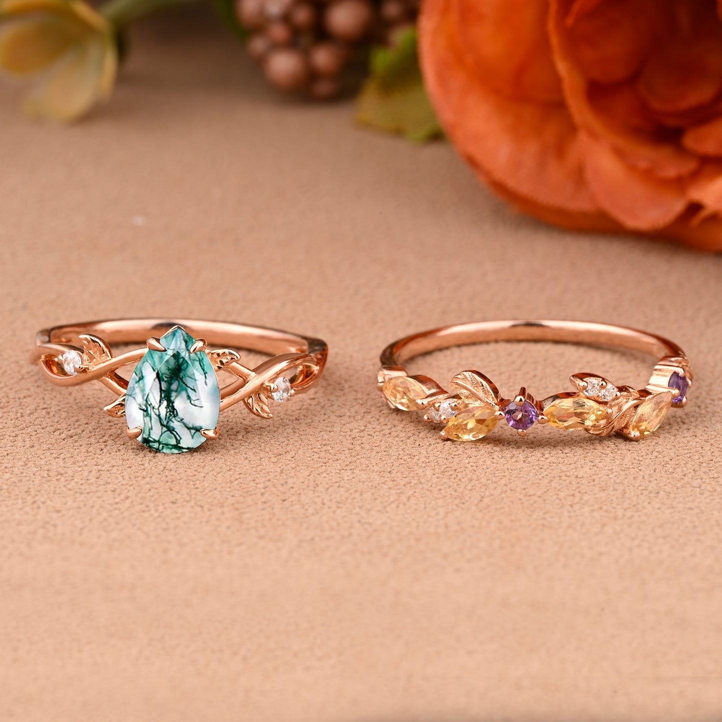 Bague de fiançailles vintage en forme de poire avec aigue-marine, ensemble de bagues de mariage uniques, cadeau d'anniversaire