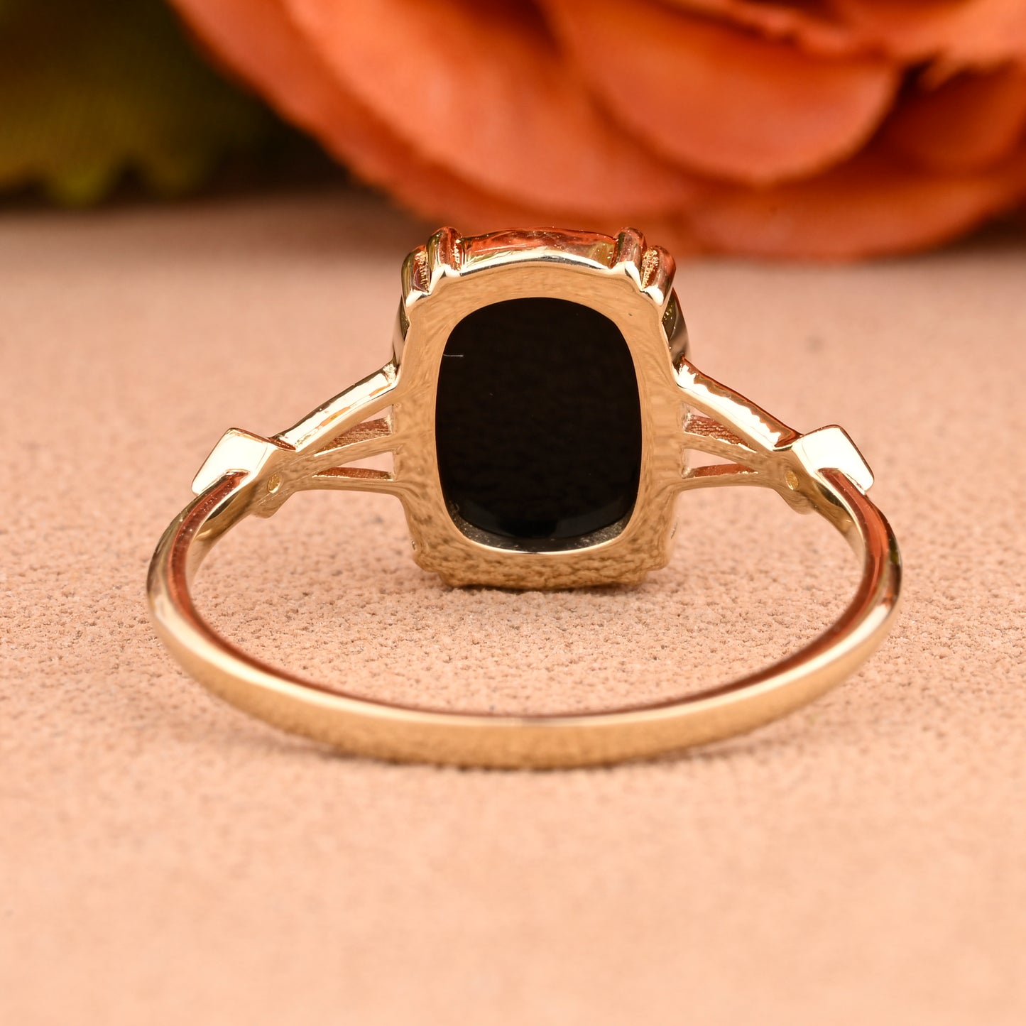 Vintage Black Onyx Ring Emerald Shape Black Agate Engagement Ring Black Stone Ring 14k Yellow Gold Ring Promise Bridal Ring Anniversary Gift