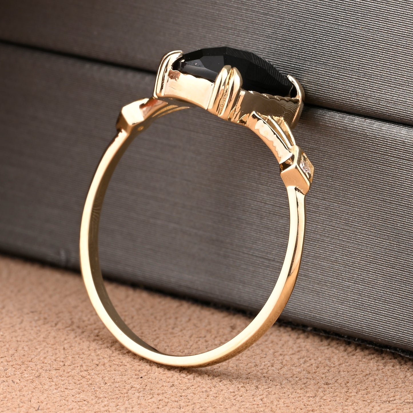 Vintage Black Onyx Ring Emerald Shape Black Agate Engagement Ring Black Stone Ring 14k Yellow Gold Ring Promise Bridal Ring Anniversary Gift