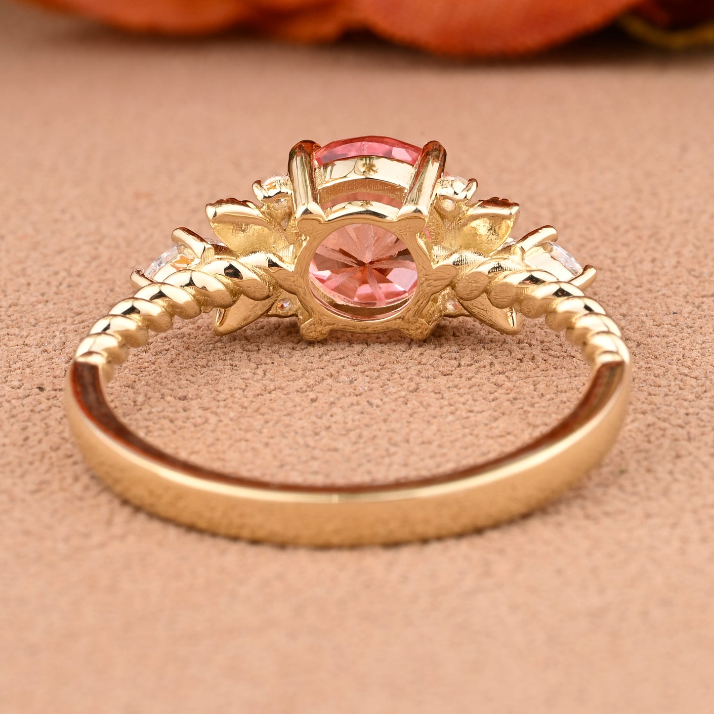 Unique Round Cut Pink Sapphire Engagement Ring Vintage Rose Gold Moissanite Wedding Ring For Women Moissanite Bridal Ring Anniversary Gift For Her