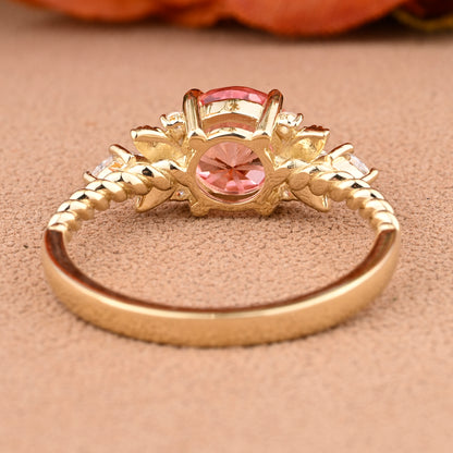 Unique Round Cut Pink Sapphire Engagement Ring Vintage Rose Gold Moissanite Wedding Ring For Women Moissanite Bridal Ring Anniversary Gift For Her