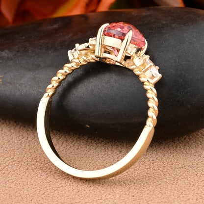 Unique Round Cut Pink Sapphire Engagement Ring Vintage Rose Gold Moissanite Wedding Ring For Women Moissanite Bridal Ring Anniversary Gift For Her