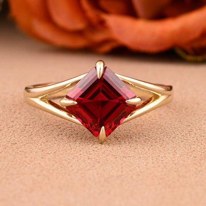 Princess Ruby Engagement Ring 14K Solid Rose Gold Promise Ring Anniversary Gift
