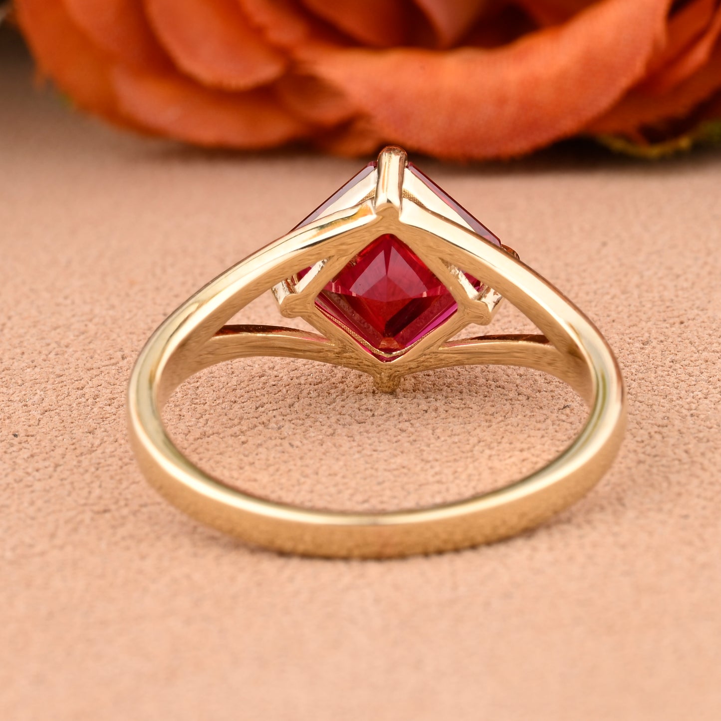 Princess Ruby Engagement Ring 14K Solid Rose Gold Promise Ring Anniversary Gift