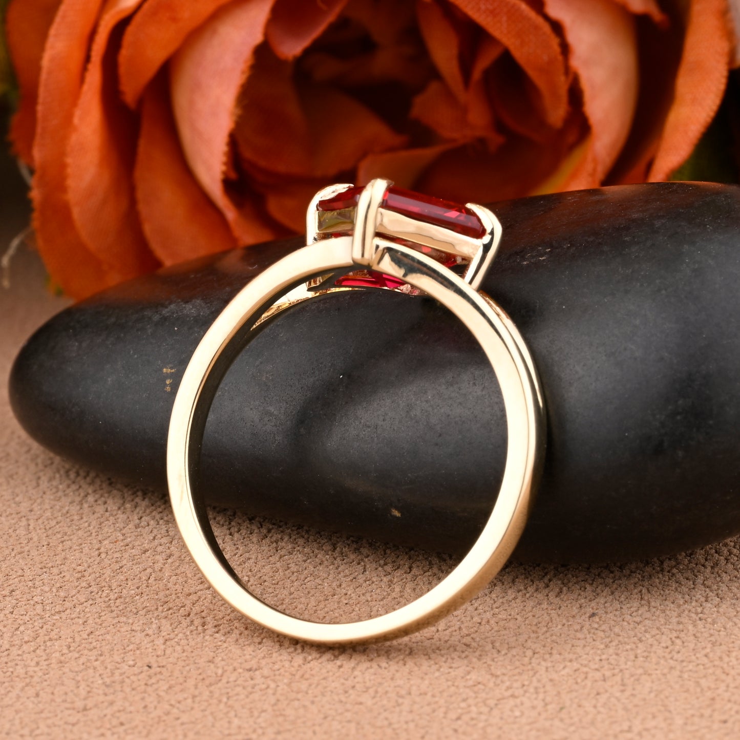 Princess Ruby Engagement Ring 14K Solid Rose Gold Promise Ring Anniversary Gift