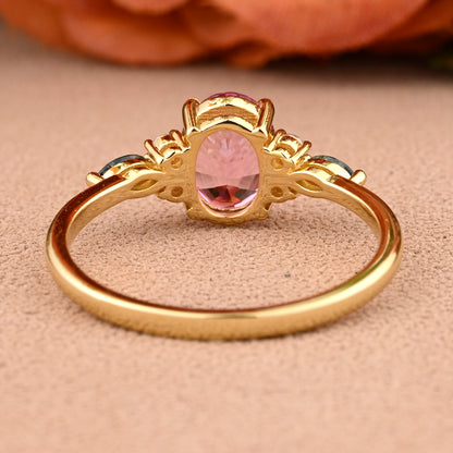 Vintage Oval Mondstein Verlobungsring Unikat Opal Moissanit Versprechensring