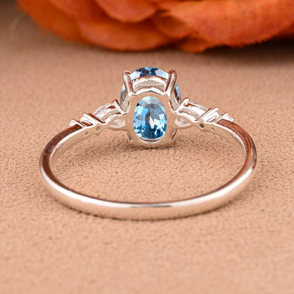 Bague de fiançailles vintage ovale en pierre de lune, bague de promesse unique en opale et moissanite