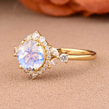 Bague de fiançailles vintage en forme de poire avec aigue-marine, ensemble de bagues de mariage uniques, cadeau d'anniversaire