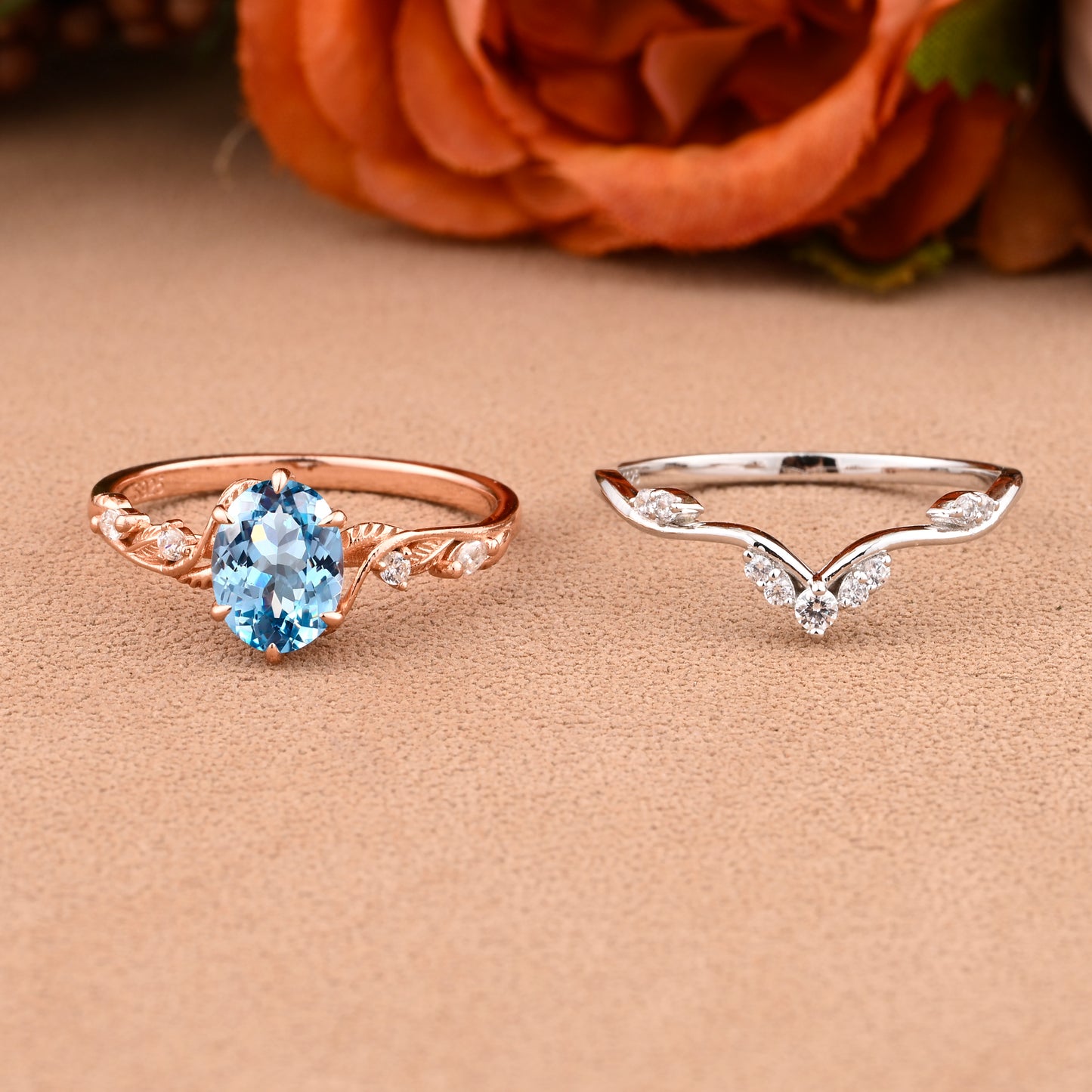 Bague de fiançailles vintage en forme de poire avec aigue-marine, ensemble de bagues de mariage uniques, cadeau d'anniversaire