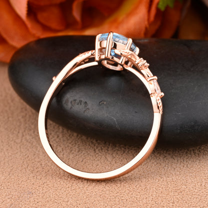Bague de fiançailles vintage en forme de poire avec aigue-marine, ensemble de bagues de mariage uniques, cadeau d'anniversaire