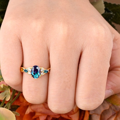 Bague de fiançailles en pierre de soleil ovale, bague de mariage unique en moissanite, cadeau pour elle
