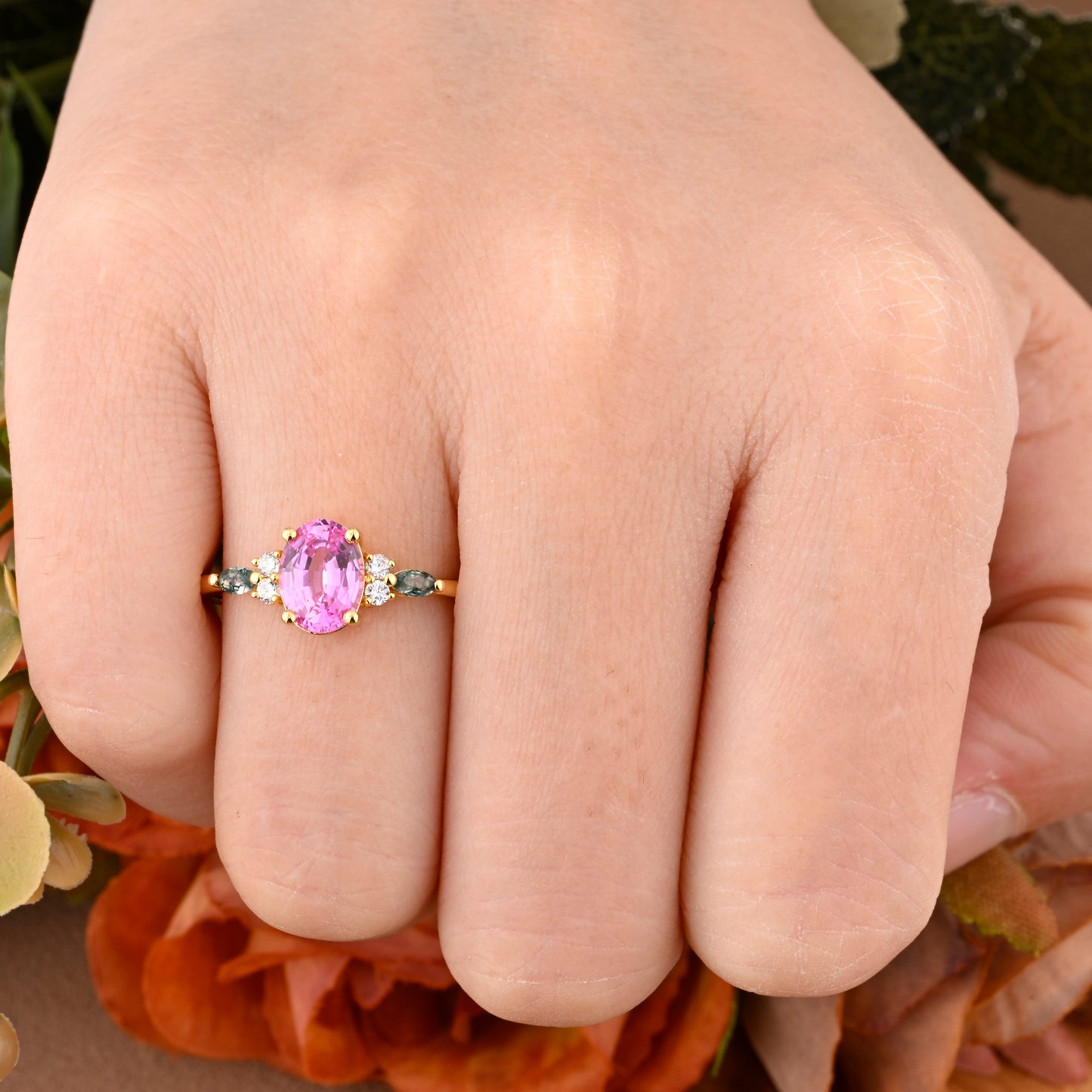 Vintage Oval Mondstein Verlobungsring Unikat Opal Moissanit Versprechensring