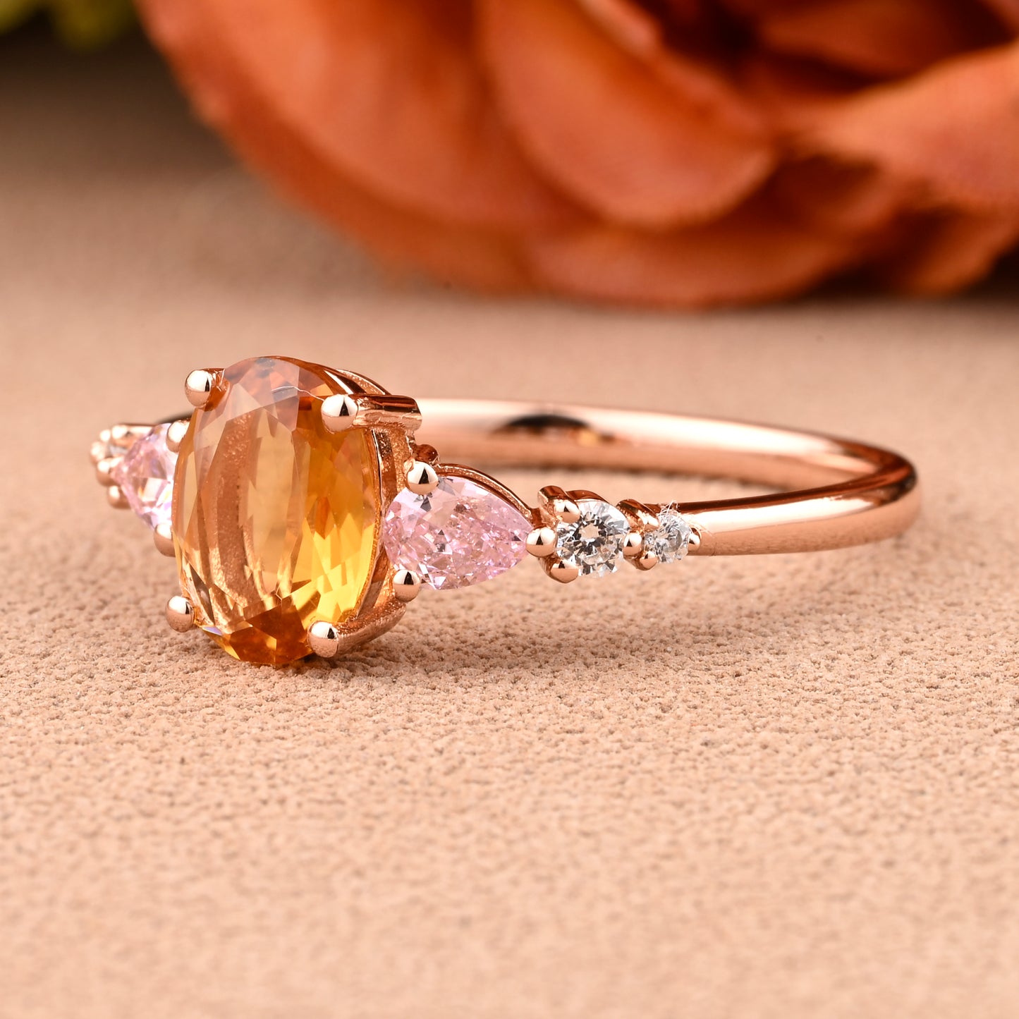 Bague de fiançailles vintage ovale en pierre de lune, bague de promesse unique en opale et moissanite