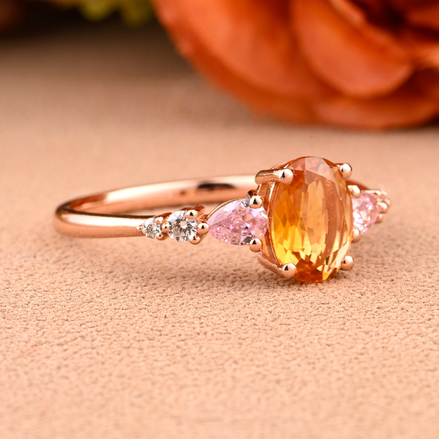 Bague de fiançailles vintage ovale en pierre de lune, bague de promesse unique en opale et moissanite