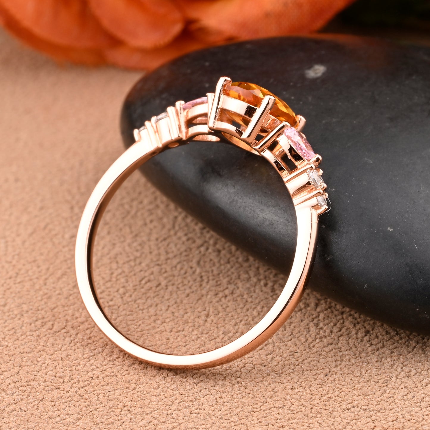 Bague de fiançailles vintage ovale en pierre de lune, bague de promesse unique en opale et moissanite