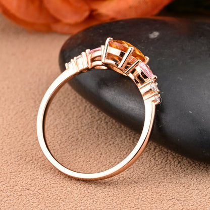 Bague de fiançailles vintage ovale en pierre de lune, bague de promesse unique en opale et moissanite