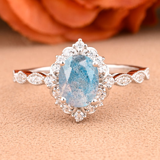 Bague de fiançailles vintage en forme de poire avec aigue-marine, ensemble de bagues de mariage uniques, cadeau d'anniversaire