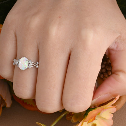 Bague de fiançailles vintage ovale en pierre de lune, bague de promesse unique en opale et moissanite