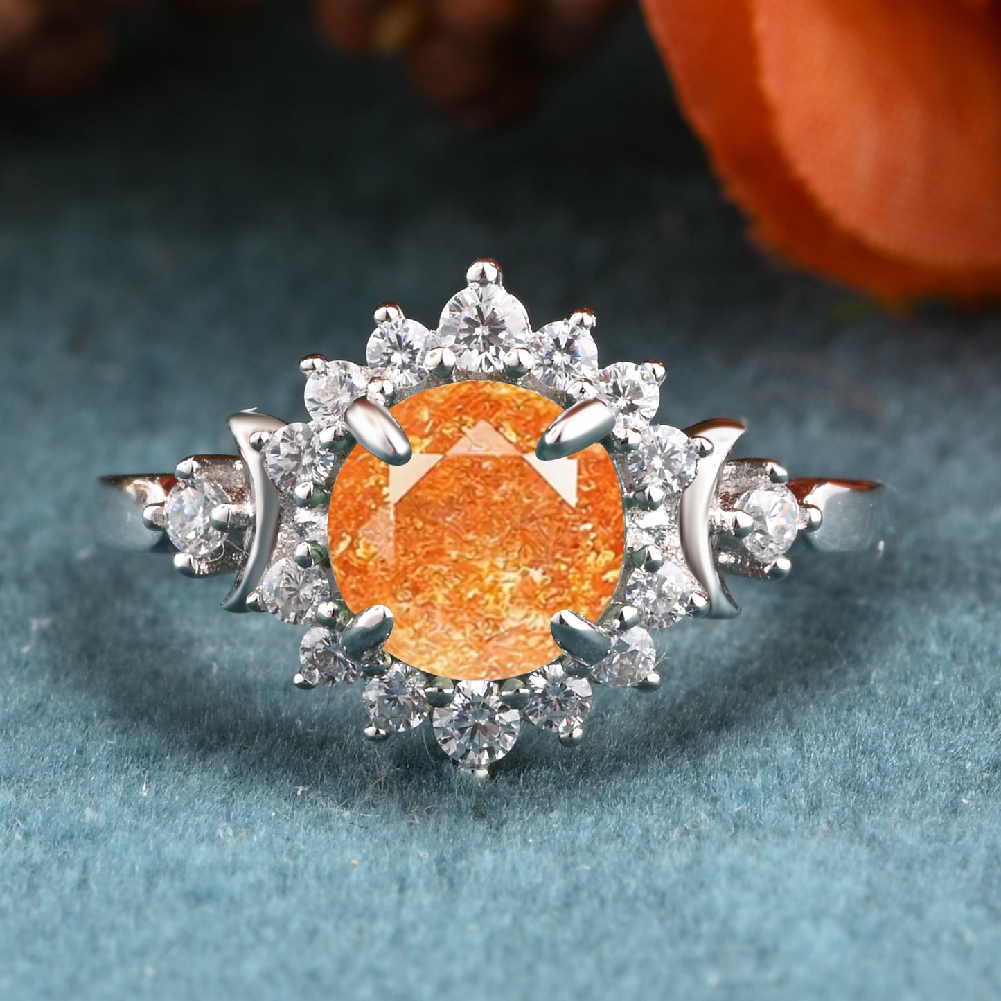 Natural Sunstone Engagement Ring Sunstone Wedding Ring Moon Orange Natural Sunstone Ring Vintage Rose Gold Bridal Ring Ring Gift For Her