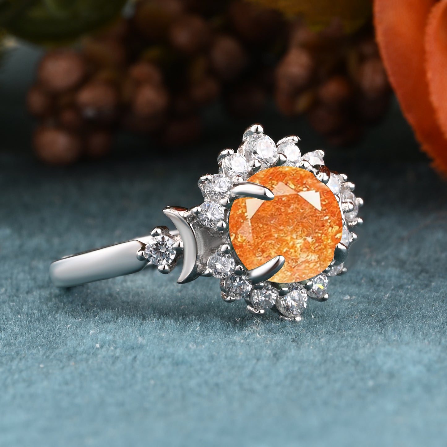 Natural Sunstone Engagement Ring Sunstone Wedding Ring Moon Orange Natural Sunstone Ring Vintage Rose Gold Bridal Ring Ring Gift For Her