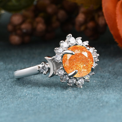 Natural Sunstone Engagement Ring Sunstone Wedding Ring Moon Orange Natural Sunstone Ring Vintage Rose Gold Bridal Ring Ring Gift For Her