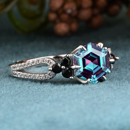 Bague de fiançailles vintage en forme de poire avec aigue-marine, ensemble de bagues de mariage uniques, cadeau d'anniversaire