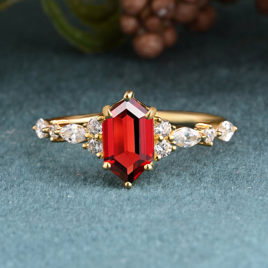 Unique Ruby Ring For Women Hexagon Cut Ruby Engagement Ring Art Deco Ruby Ring Dainty Bridal Ring Ruby Jewelry Anniversary Ring For Her