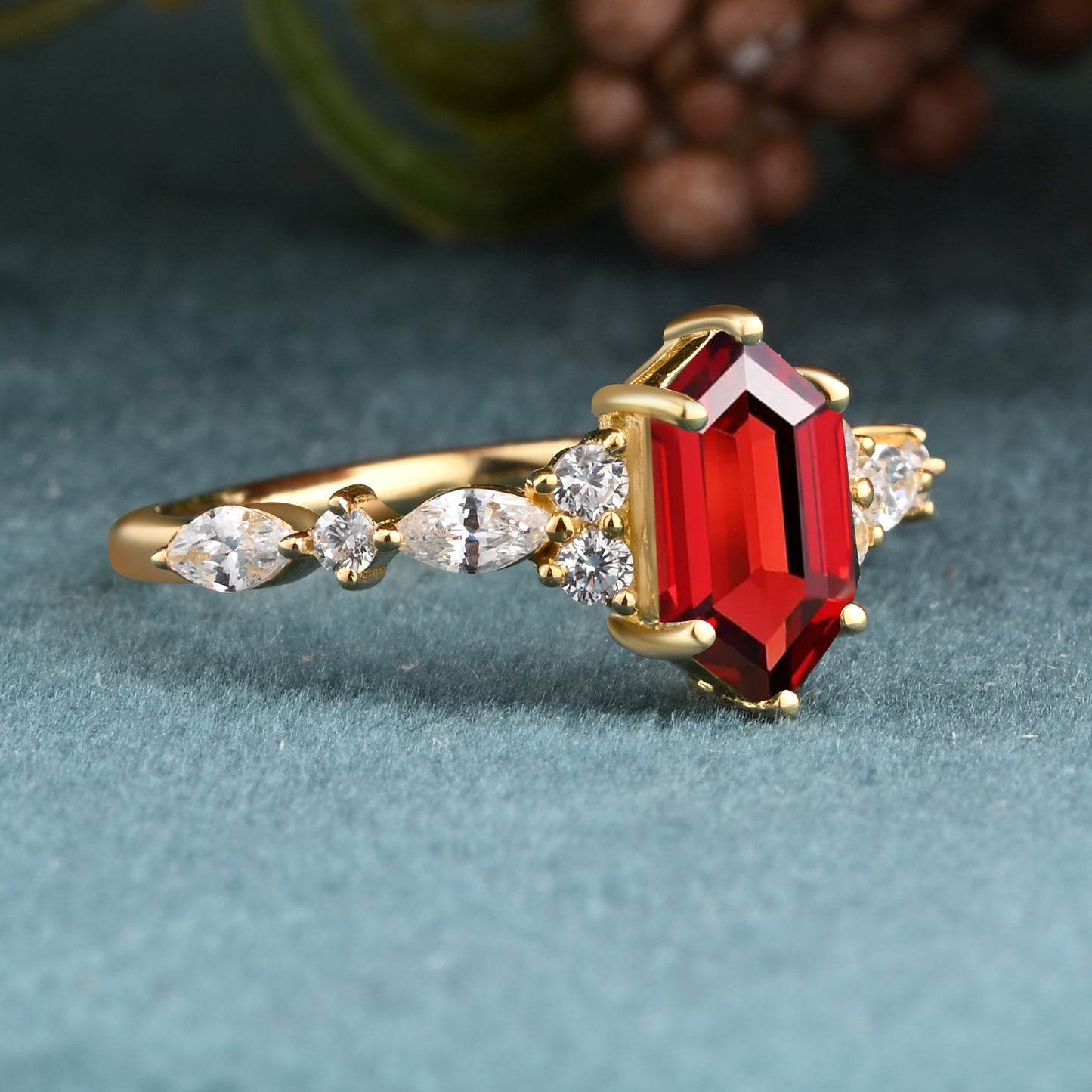 Unique Ruby Ring For Women Hexagon Cut Ruby Engagement Ring Art Deco Ruby Ring Dainty Bridal Ring Ruby Jewelry Anniversary Ring For Her