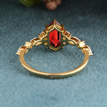 Unique Ruby Ring For Women Hexagon Cut Ruby Engagement Ring Art Deco Ruby Ring Dainty Bridal Ring Ruby Jewelry Anniversary Ring For Her